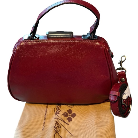 PATRICIA NASH Burnished Tooled Leather Satchel – Berry Red - detachable strap - Picture 10 of 12